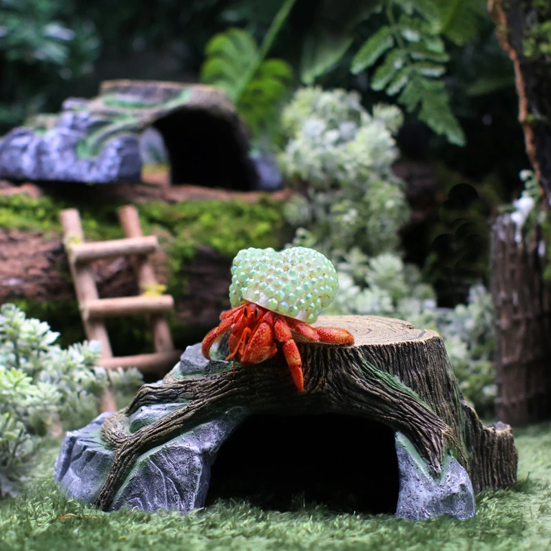 寄居蟹树洞岩石躲避窝～大号小号高真爬宠自然风森系树脂屋多孔