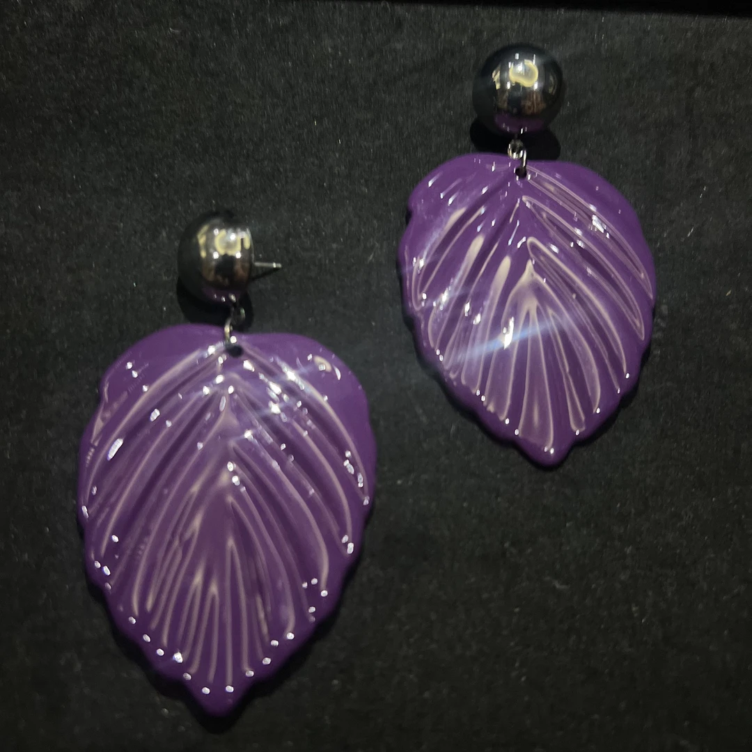 铜合金耳饰 优雅紫色大树叶耳环