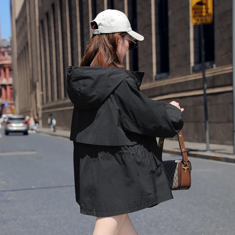 韩版宽松休闲百搭高档时尚小个子连帽时髦洋气高端春秋外套风衣女