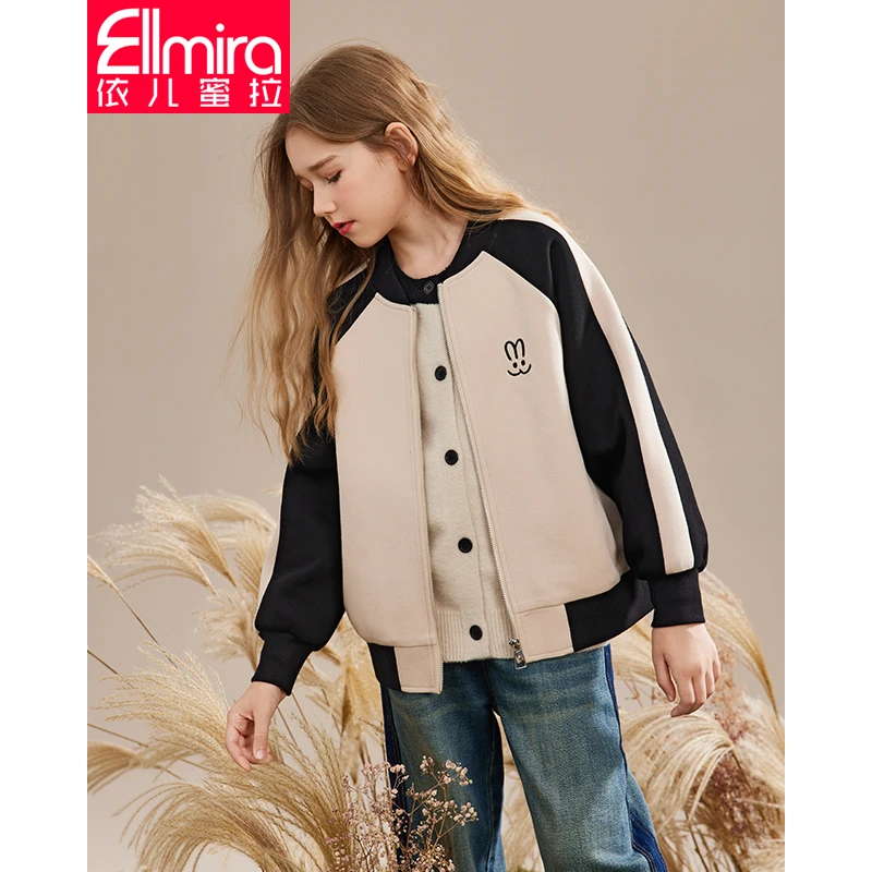 7681女童棒球服春秋洋气短款上衣儿童外套2023新款新款大童时尚潮