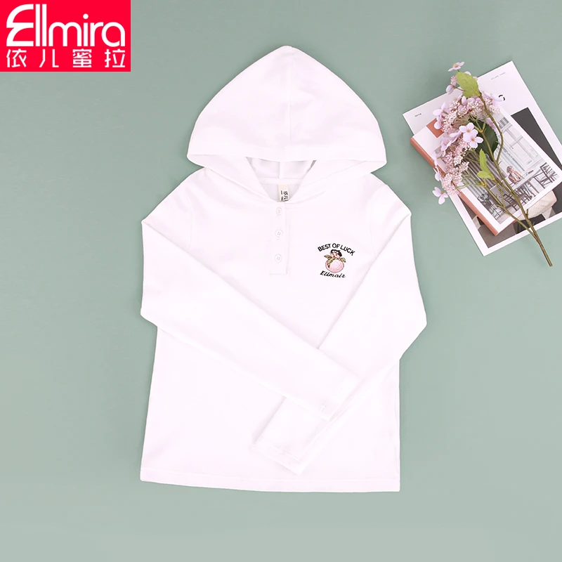 8063女童打底衫连帽长袖白色儿童上衣洋气春秋2024新款洋气大童薄