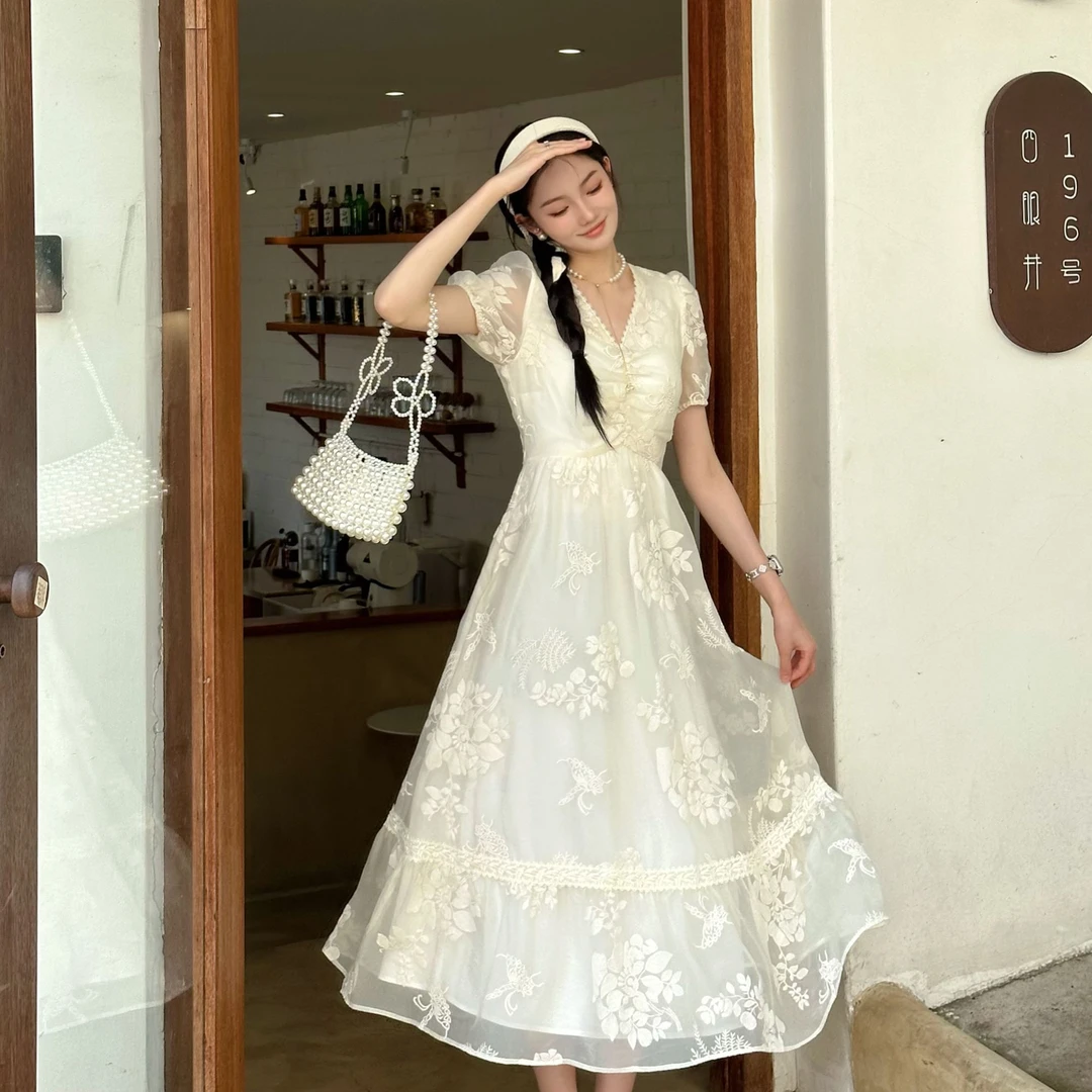 【白月光】蕾丝显瘦气质温柔夏季仙女连衣裙  140033