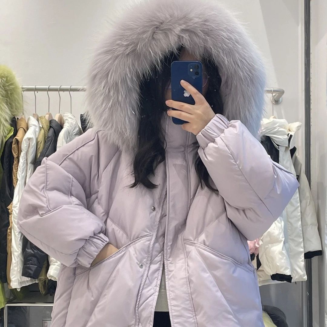 羽绒服女2023冬季新款宽松大毛领连帽减龄时尚韩版短款白鸭绒外套