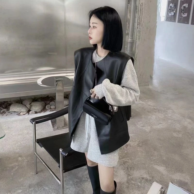 皮衣马甲女士春夏2023新款外搭小众休闲叠穿时尚洋气坎肩外套上衣