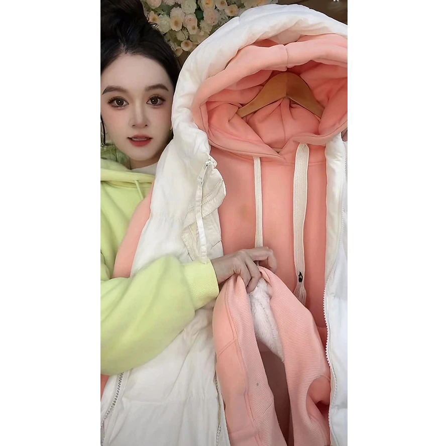 【8626】2024秋冬新款加绒加厚卫衣宽松休闲连帽女粉色上衣BJR