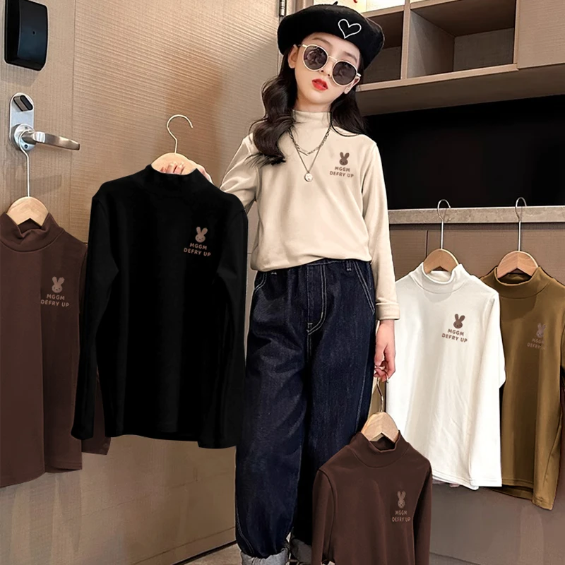 女童打底衫高品质秋冬优质保暖内搭上衣中大童半高领儿童