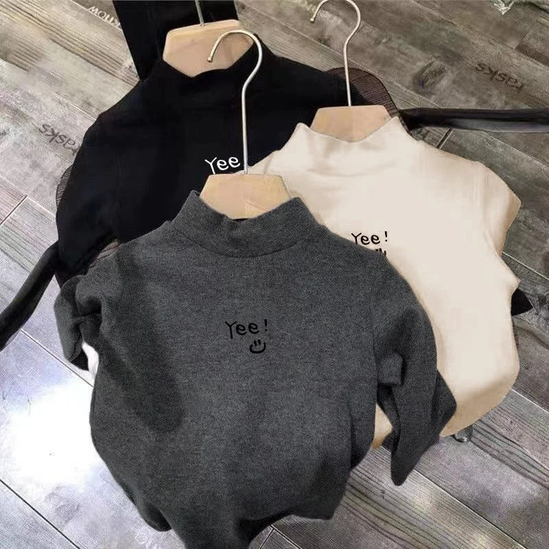 儿童德绒打底衫秋冬2024新款女童半高领中大童韩版上衣