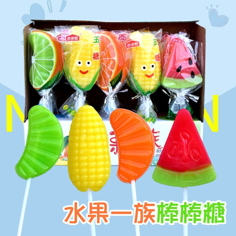 水果一族棒棒糖网红卡通可爱儿童高颜值零食随身携带糖果批发盒装