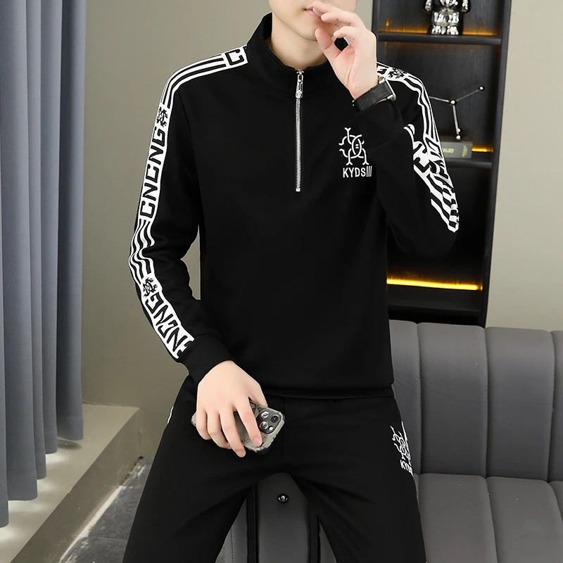 春秋季长袖套装男士时尚潮流修身立领卫衣秋冬韩版休闲帅气休闲裤