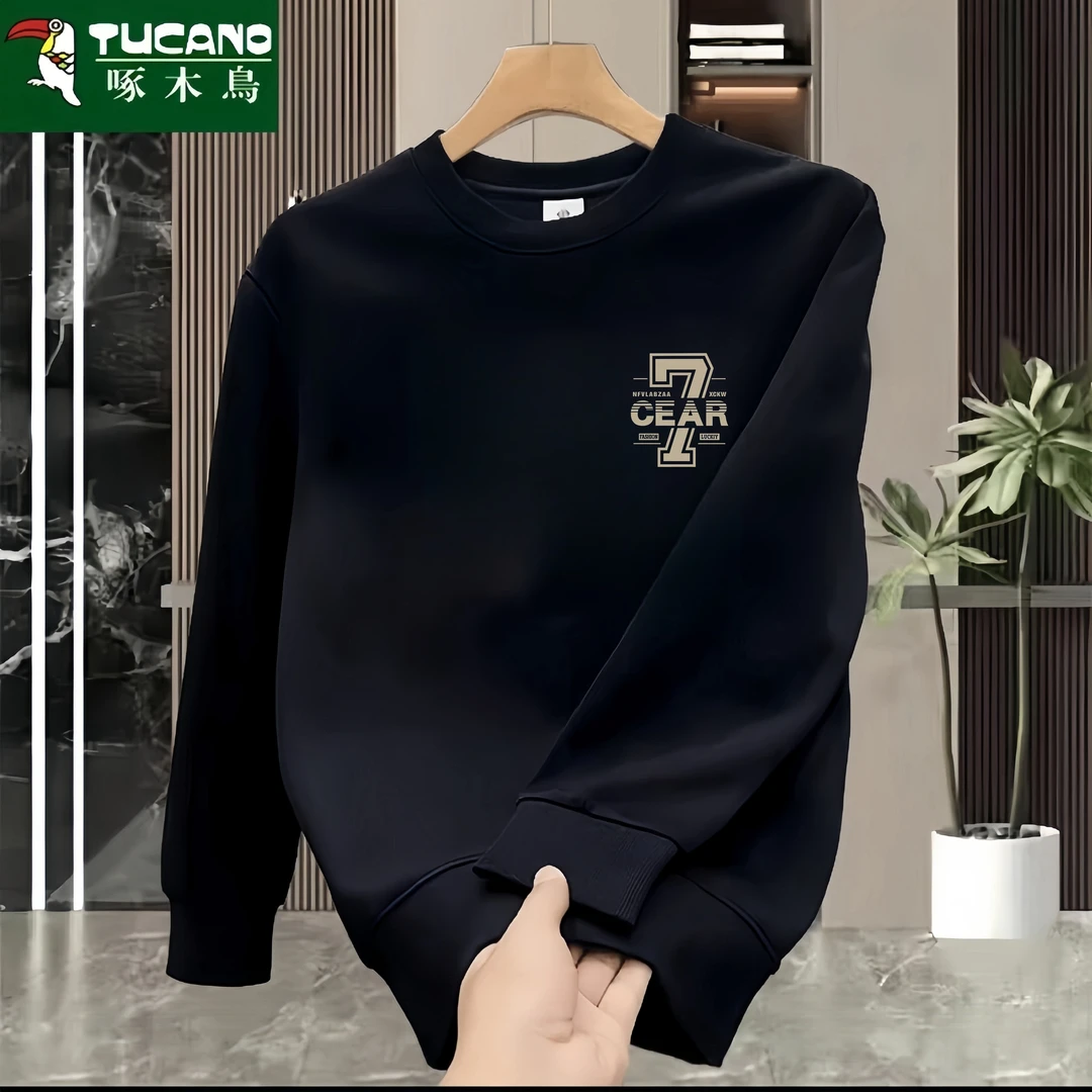 啄木鸟新款圆领男士卫衣宽松套头高级感潮牌休闲男装外套男上衣