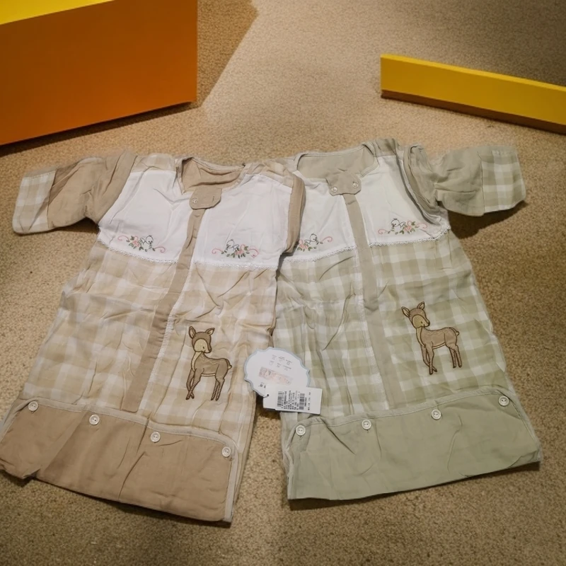 （清仓尾货，介意勿拍）彩棉纱布梅花鹿双层小号薄棉睡袋薄款连体