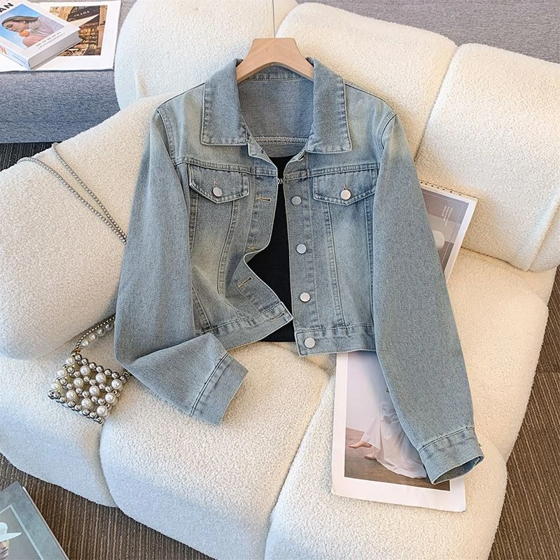 韩版复古短款牛仔外套女春秋2025新款宽松百搭小个子美式夹克上衣