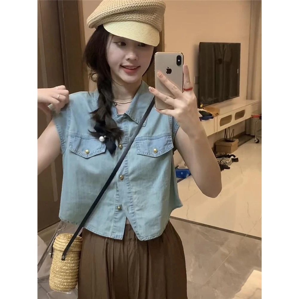 小个子短款牛仔衬衫女2025年春季新款设计感小众飞飞袖上衣薄外套