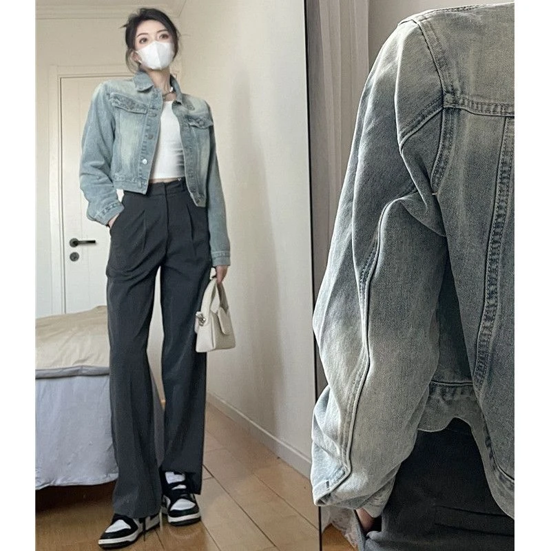 美式牛仔外套女短款2025春秋新款复古设计感韩版小众夹克上衣6912