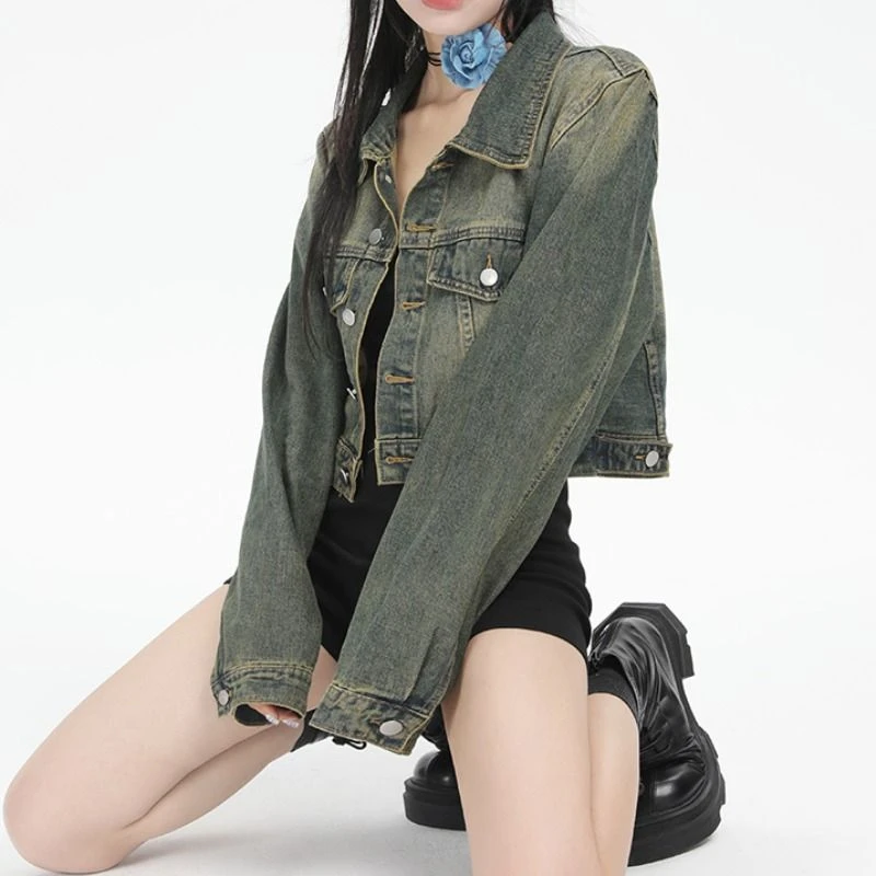 秋装新款气质短款复古牛仔外套女2025新款长袖设计感美式夹克上衣