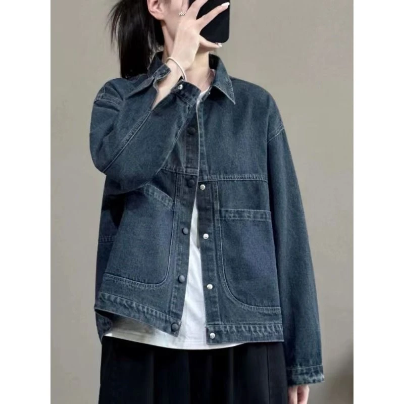 复古做旧女士牛仔衬衫2025春季新款工装休闲开衫短外套牛仔衣外套