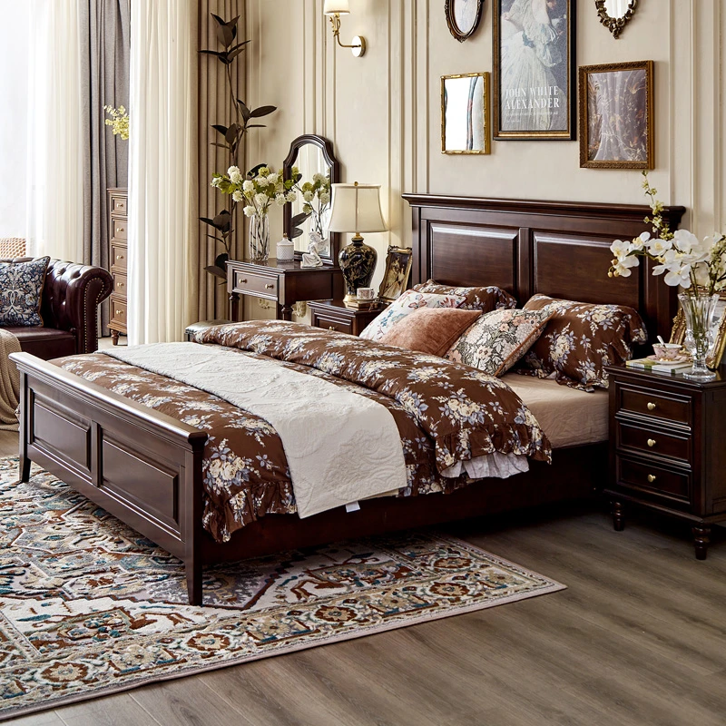 华丹妮美式全实木床复古主卧婚床高箱储物1.51.8米双人床卧室家具