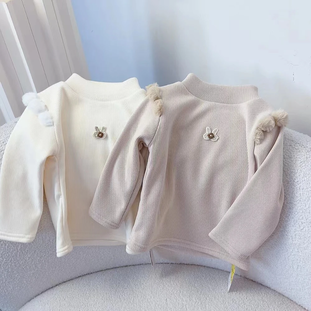 现货AC207女童冬季加绒毛球边打底衫