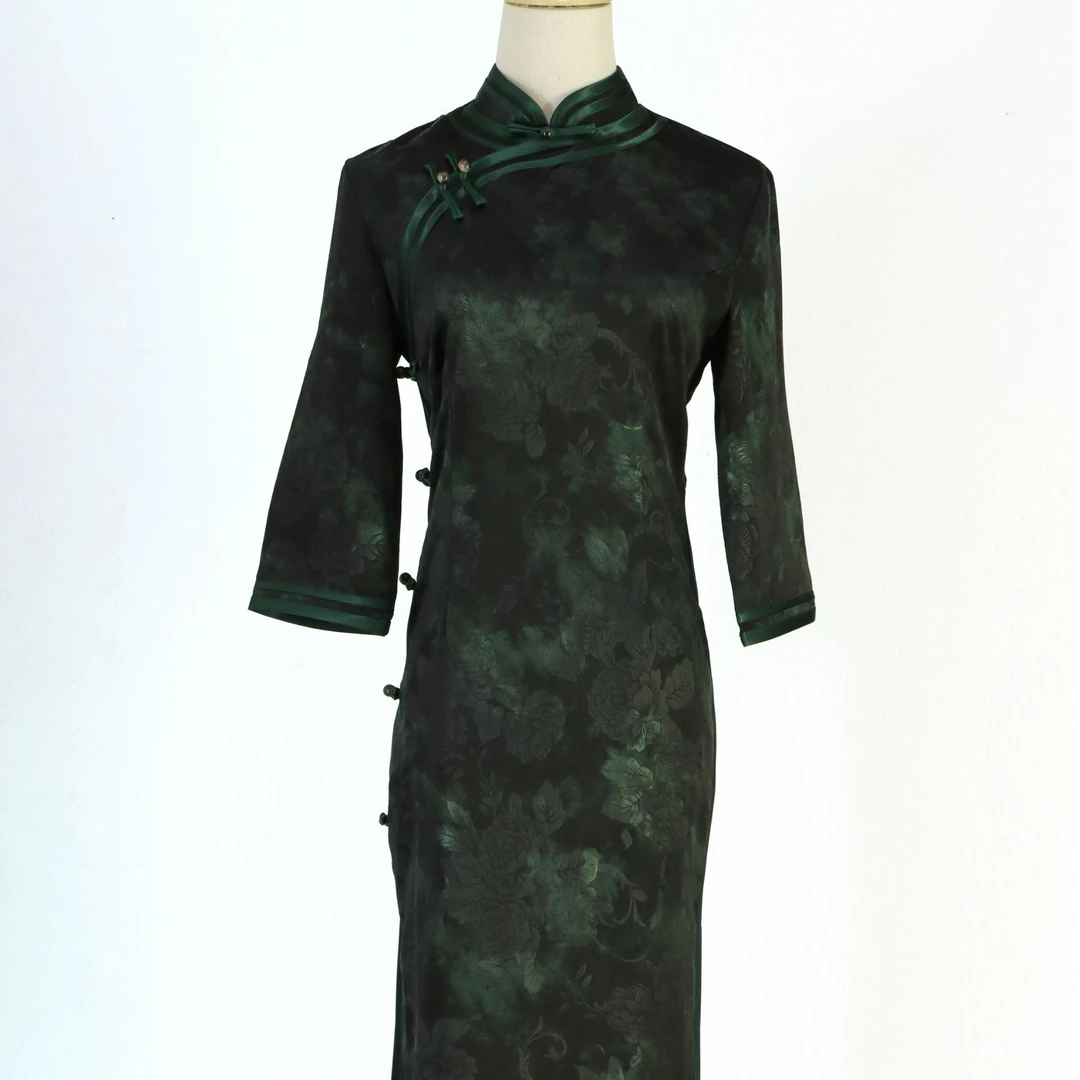 【绿荧花】2024年夏季新款复古百搭日常淑女旗袍