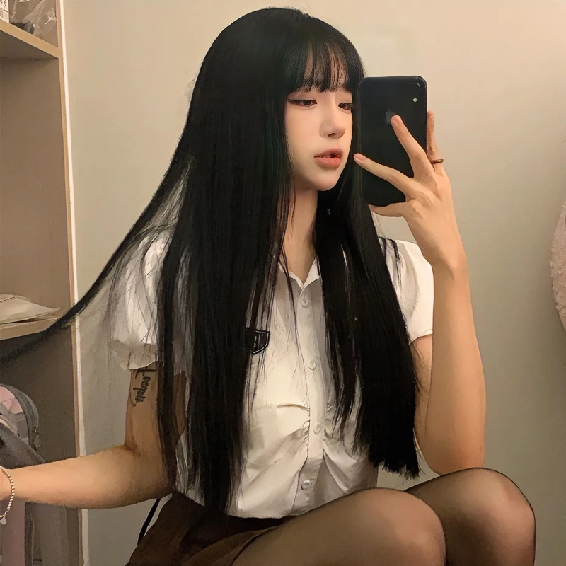 假发女长发长直发仿真日常圆脸lolita韩式网红自然空气刘海全头套