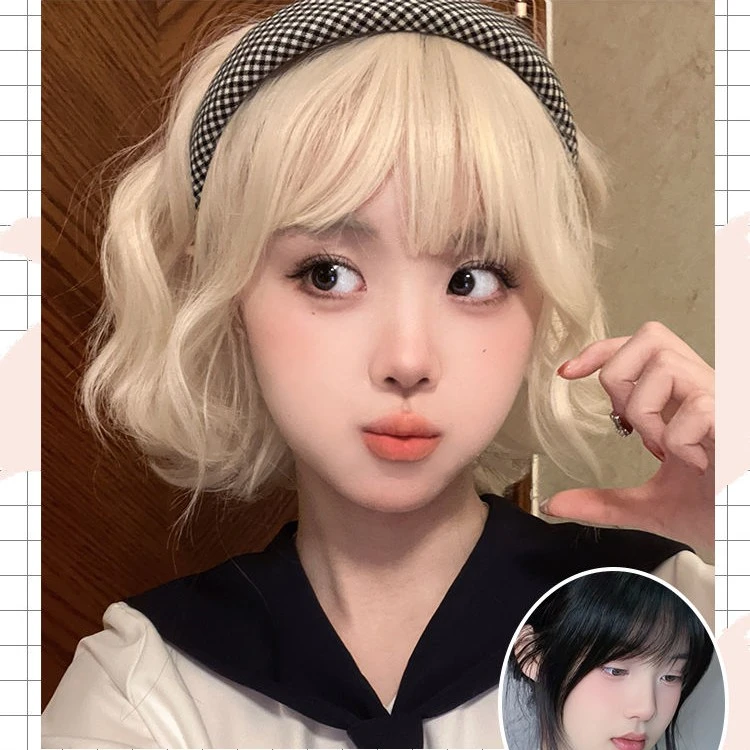 假发女短发网红Lolita羊毛卷女团港风慵懒时尚奶白色仿真发全头套