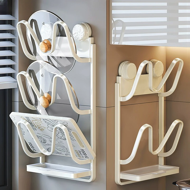 吸盘锅盖架壁挂式免打孔厨房置物架多功能收纳架多层砧板架菜板架