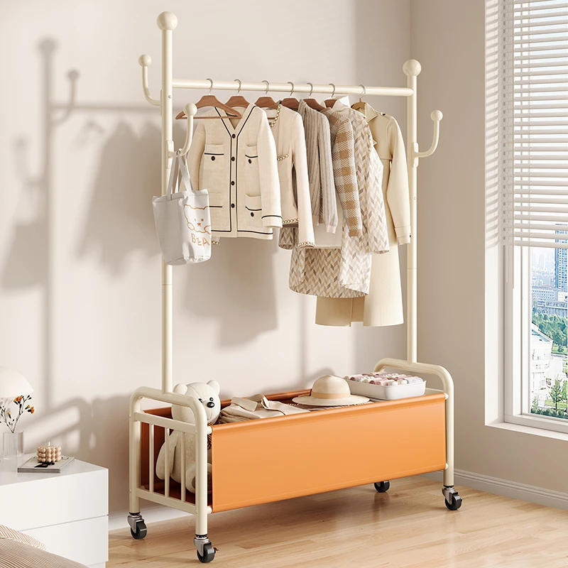 衣帽架地卧室挂衣架家用室内移动晾衣架多功能收纳置物衣架带兜
