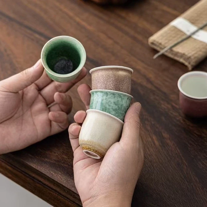窑变陶瓷主人杯单杯冰裂纹开片品茗杯个人单杯闻香杯功夫茶小茶杯