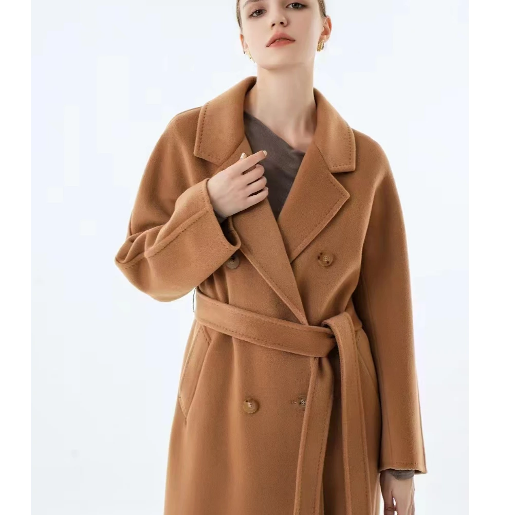 【100纯山羊绒高奢】2024新款秋冬大衣中长款驼色外套高端赫本风