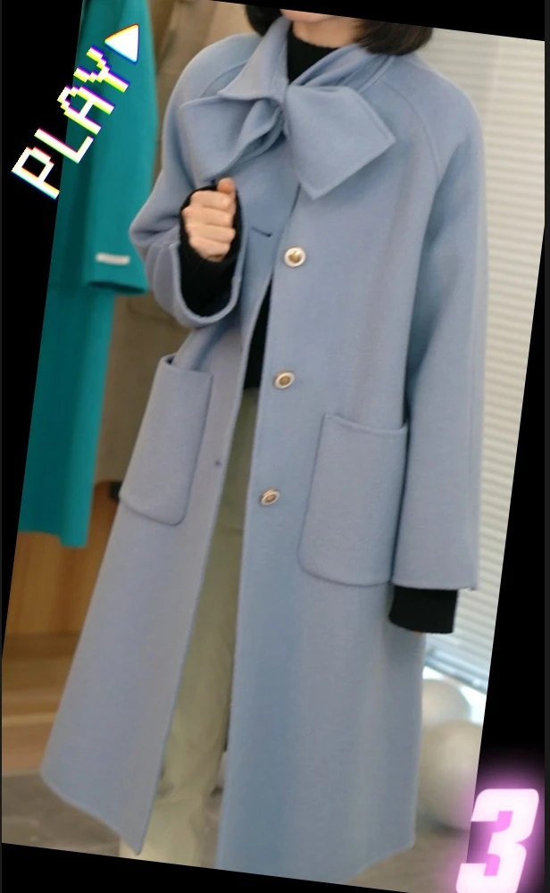 2022秋冬新款韩版宽松双面羊毛大衣女中长款羊毛呢外套