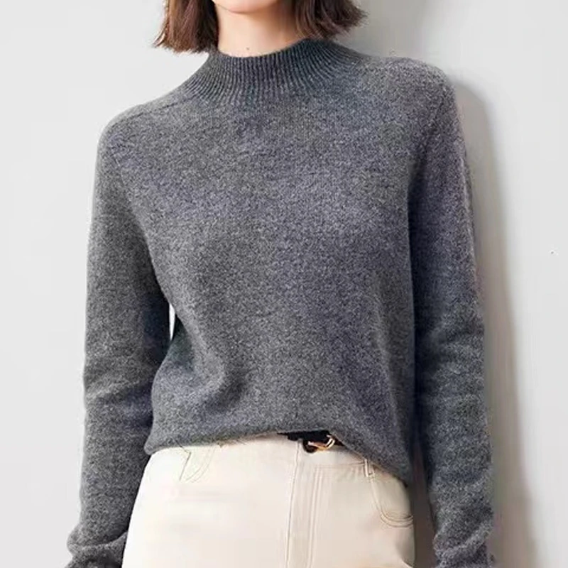 XFYN |【叠穿秘诀】上新100%羊毛针织上衣宽松女半高领毛衣无缝一体