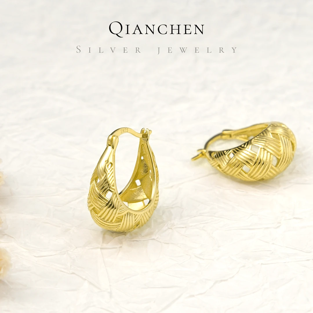 千臣 925银耳饰 格底拉姆复古重工编织几何耳环双12
