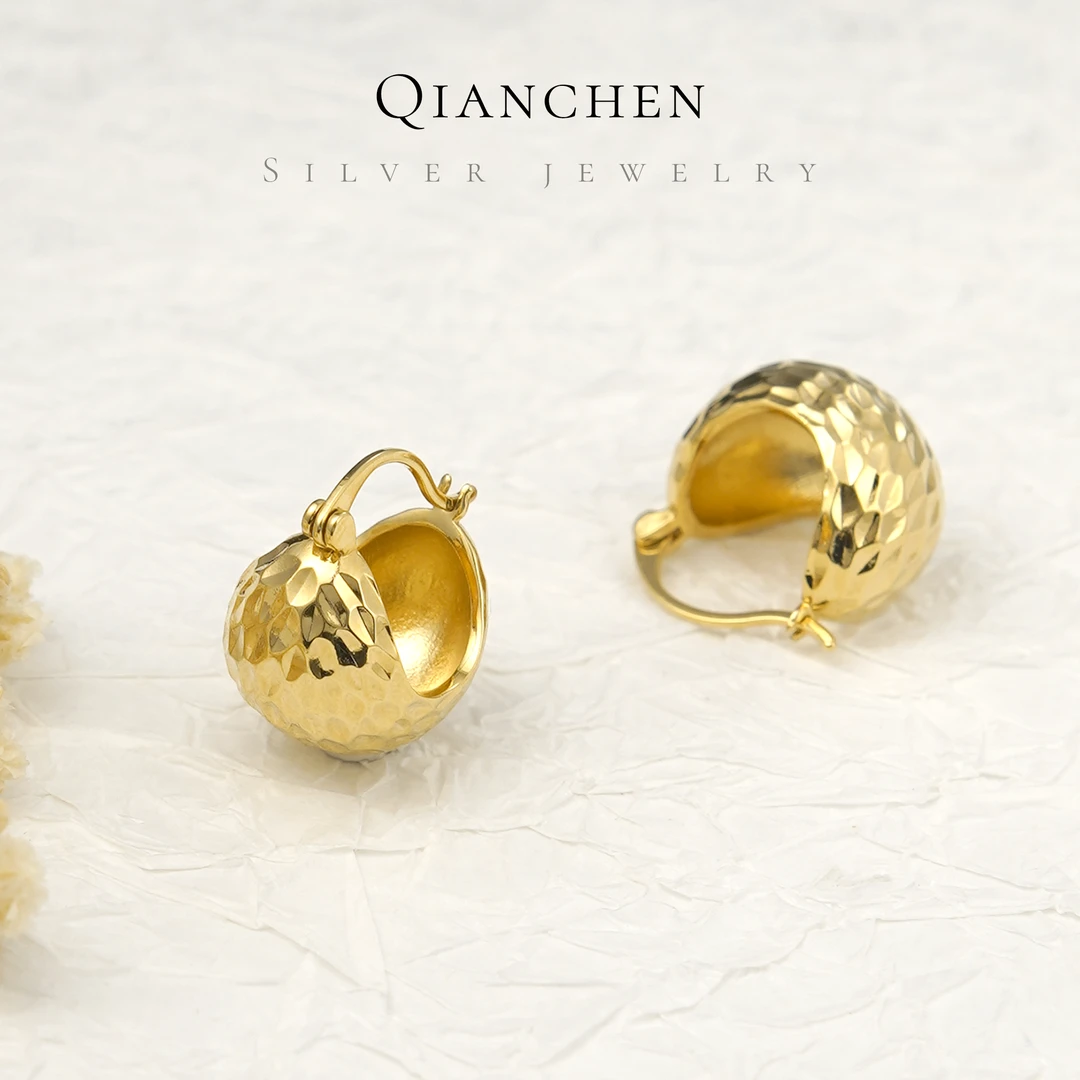 千臣 925银耳饰 气质立体提篮时尚百搭秋冬雅丹轻奢简约独特耳环