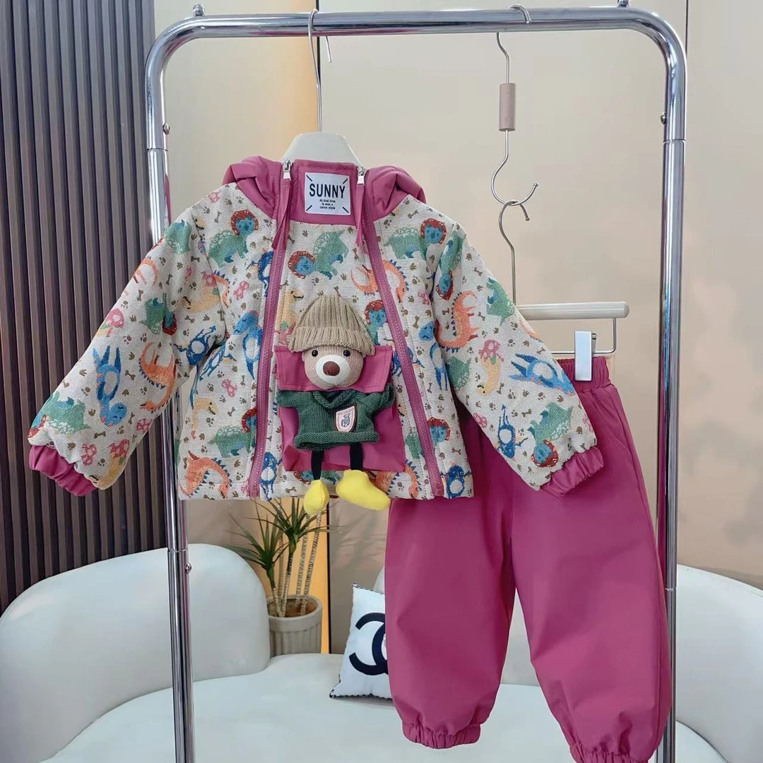 【木子】女童2024秋冬季新款韩版洋气一体绒加厚休闲套装mc140
