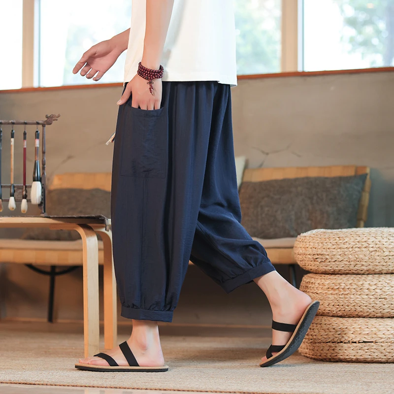 男士八分裤束脚宽松2025新款夏季裤子复古潮流百搭休闲阔腿灯笼裤