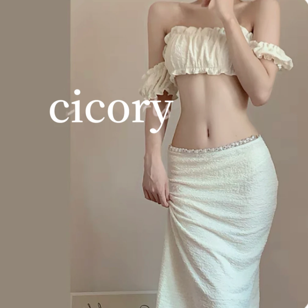 沙滩美杜莎显瘦感比基尼纯欲吊带裙式三件套泳衣夏分体游泳衣女