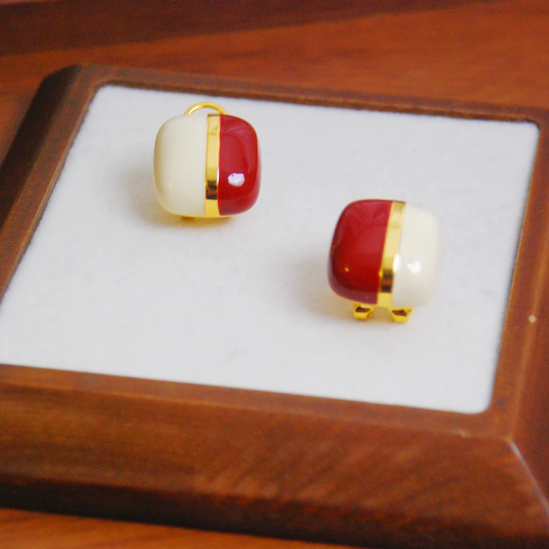 铜合金耳饰 珐琅滴油撞色几何方形秋冬新款法式复古气质简约耳饰