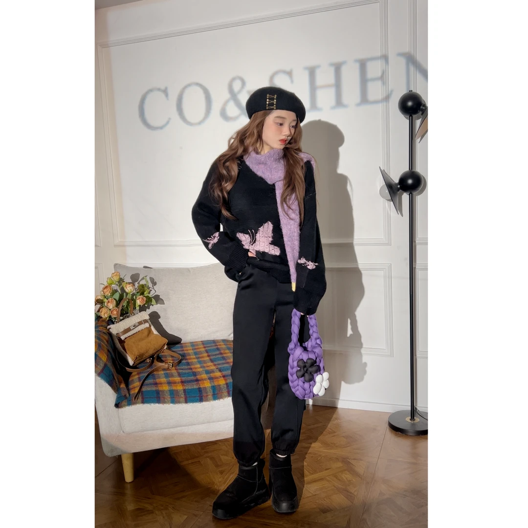 CO&SHENG小个子定制2024秋冬三色休闲裤保暖百搭显瘦加厚休闲风