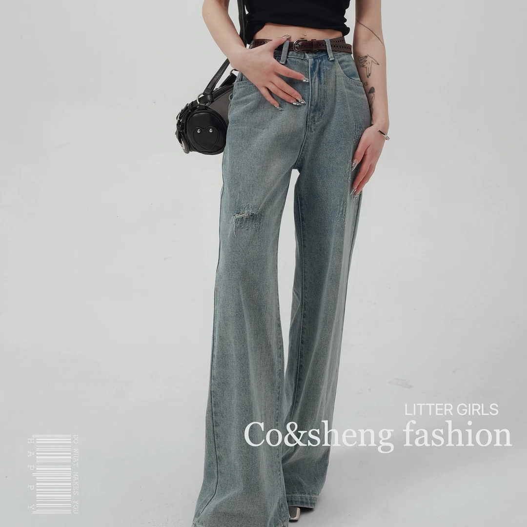CO&SHENG小个子定制爱心屁屁裤洋气牛仔薄款裤裤子高腰复古百搭
