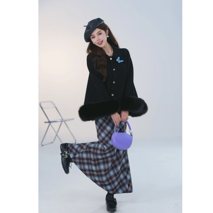 co&sheng小个子定制春季新款单面格子半身裙高腰时尚气质