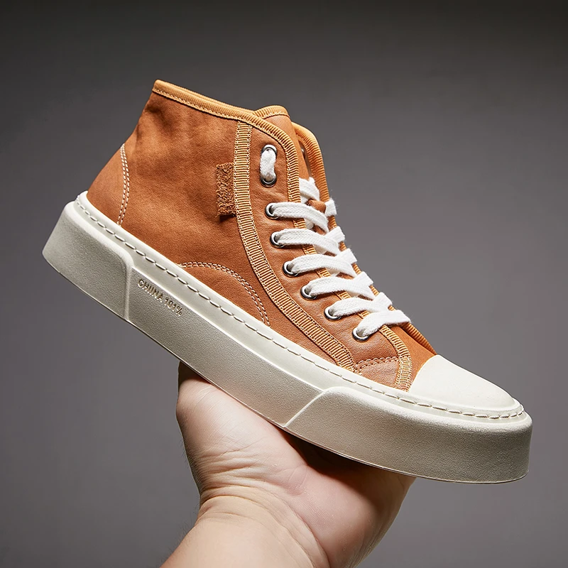 手工马皮休闲板鞋男鞋中帮时尚百搭高帮鞋韩版夏季时尚透气软底潮