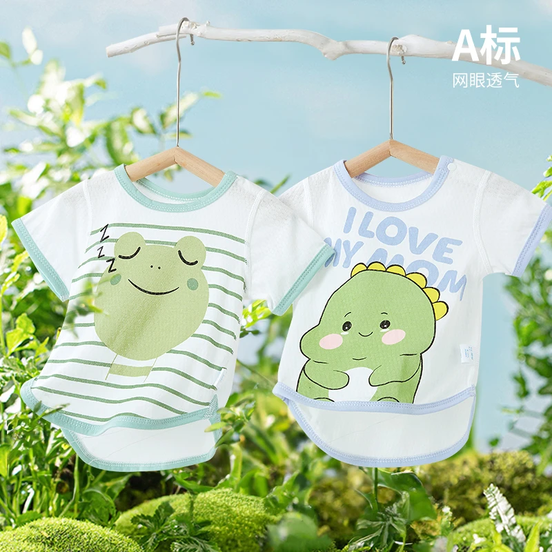 纯棉透气新生儿婴幼儿婴儿衣新生婴儿童宝宝夏季半袖薄款网眼