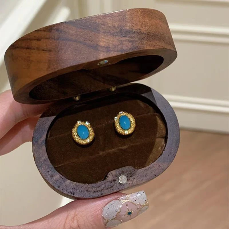 铜合金耳饰 绝美复古拉丝耳钉中古秋冬穿搭简约小众时尚设计耳钉