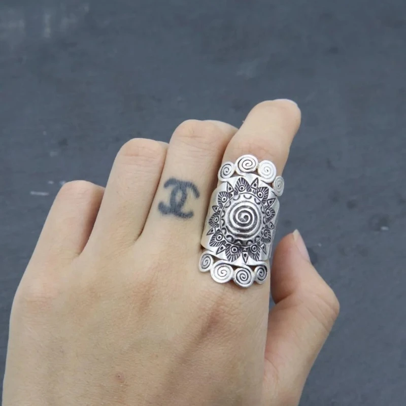 铜合金戒指 泰国清迈夸张长款霸气食指环男女复古民族风开口戒指