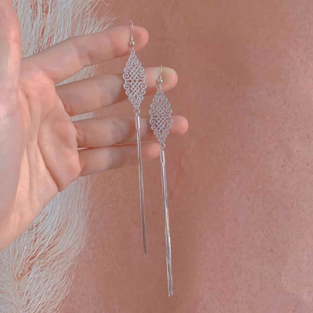 铜合金耳饰 蒙古元素长款流苏耳环小众设计复古经典时尚日常耳饰