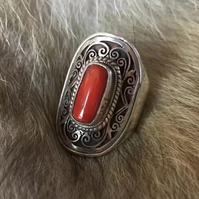 铜合金戒指 复古藏式饰品民族风红色戒指男女宽版食指环个性特色