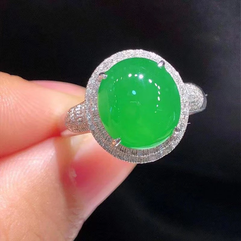 铜合金戒指 复古时尚百搭轻奢优雅气质精美蛋面开口戒指绿色女款