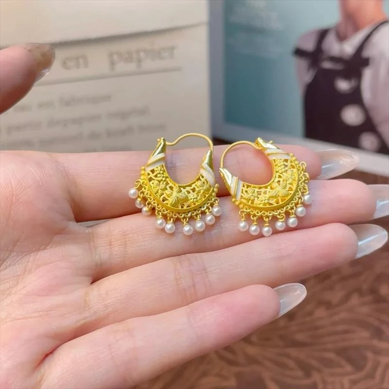 铜合金耳饰 包包镂空小众耳环金色新中式高级精致气质时尚通勤女