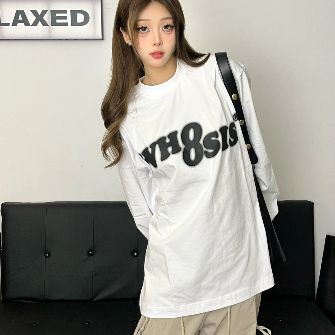 潮牌经典印花长袖T恤纯棉宽松情侣百搭