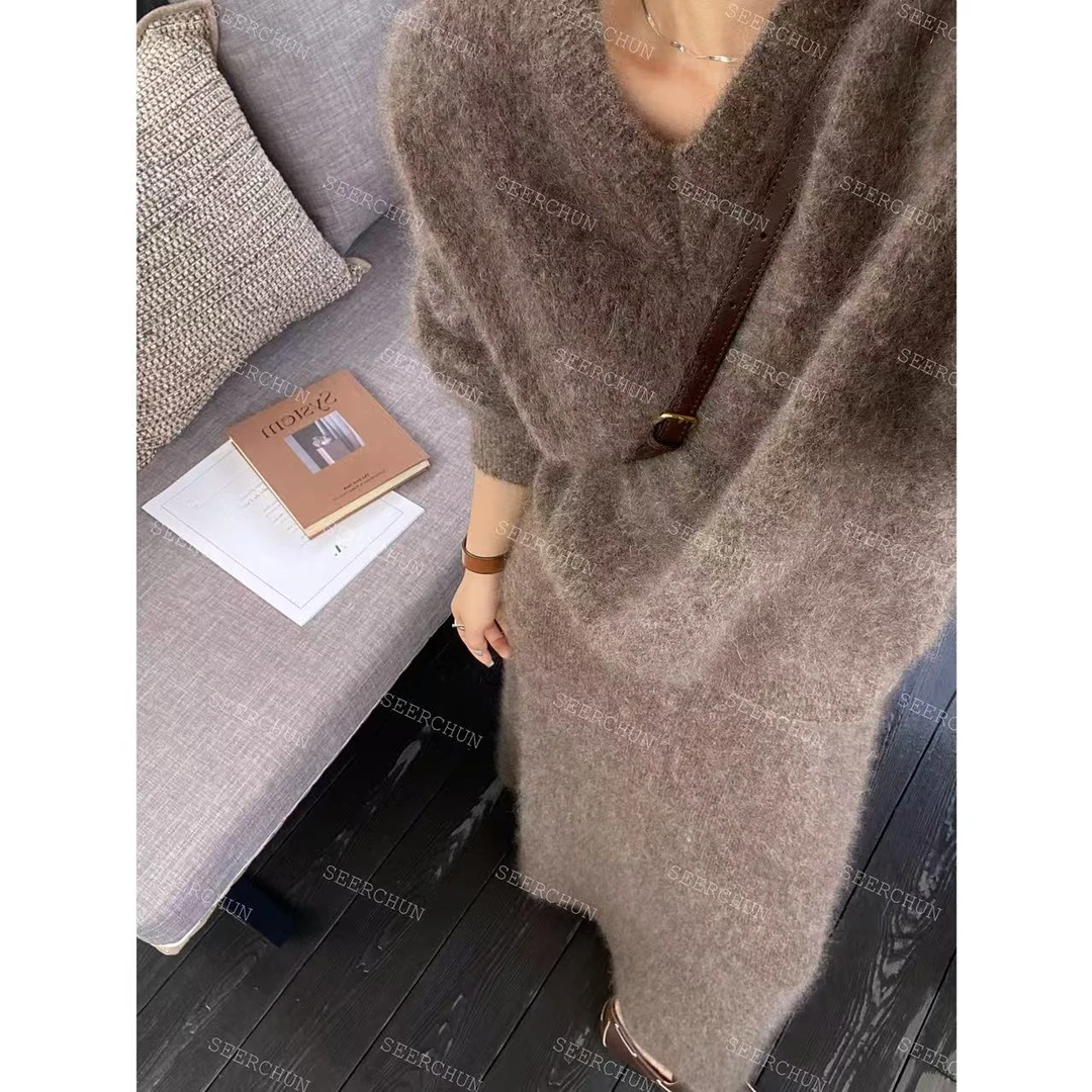 【纯纯女装】SEER CHUN高品质v领马海毛毛衣 41082